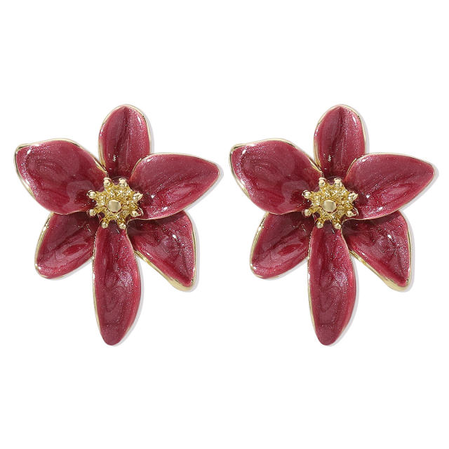 Elegant colorful enamel bloom flower alloy studs earrings