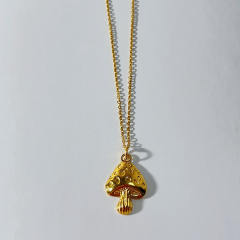 Personailty hollow out evil eye mushroom pendant stainless steel necklace