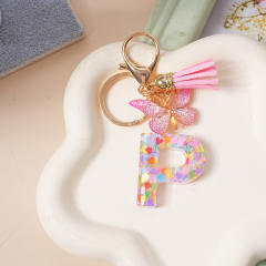 Spring summer gliter resin initial letter keychain