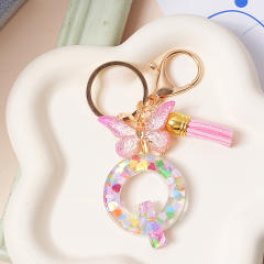 Spring summer gliter resin initial letter keychain
