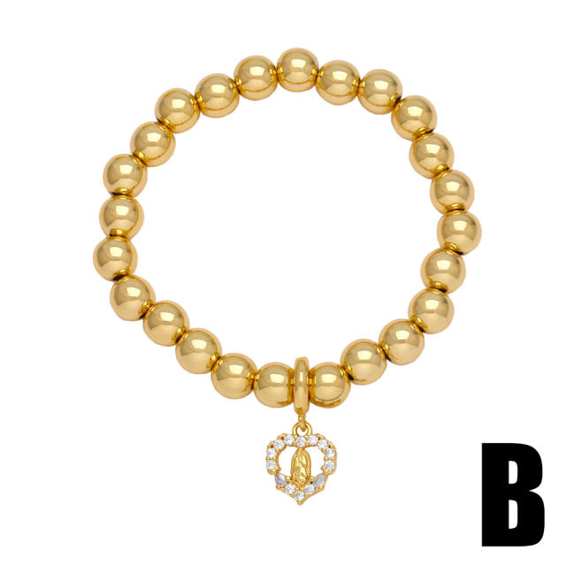 Easy match chunky gold plated ball beaded bracelet with virgin mary charm
