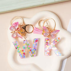 Spring summer gliter resin initial letter keychain