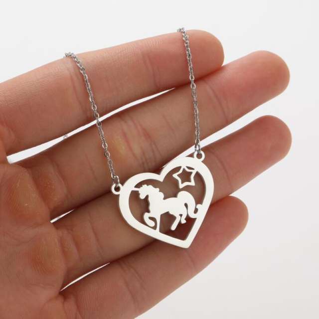 Cute animal symbol puppy kitty lion stainless steel necklace