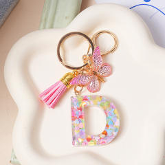 Spring summer gliter resin initial letter keychain
