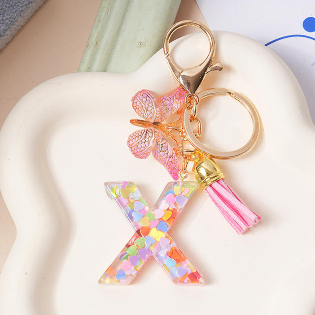Spring summer gliter resin initial letter keychain