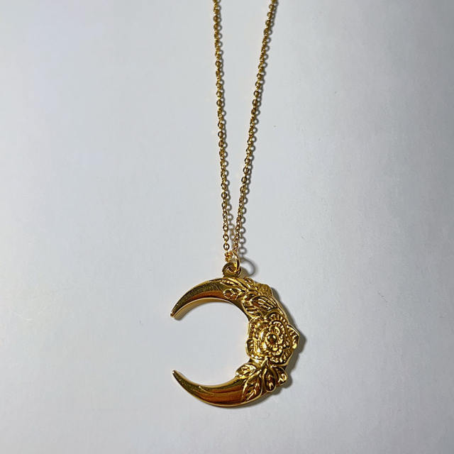 Dainty 18KG feather fish tail moon pendant stainless steel necklace