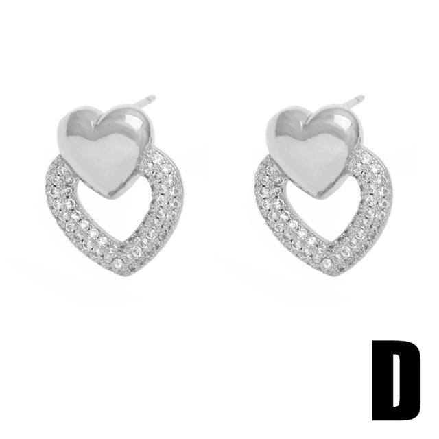 Delicate diamond heart gold plated copper studs earrings