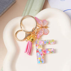 Spring summer gliter resin initial letter keychain