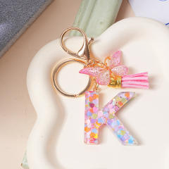Spring summer gliter resin initial letter keychain
