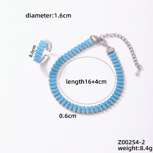 Elegant full of colorful cubic zircon slide tennis bracelet rings set