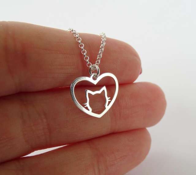 Korean fashion cute hollow heart kitty dainty stainless steel necklace