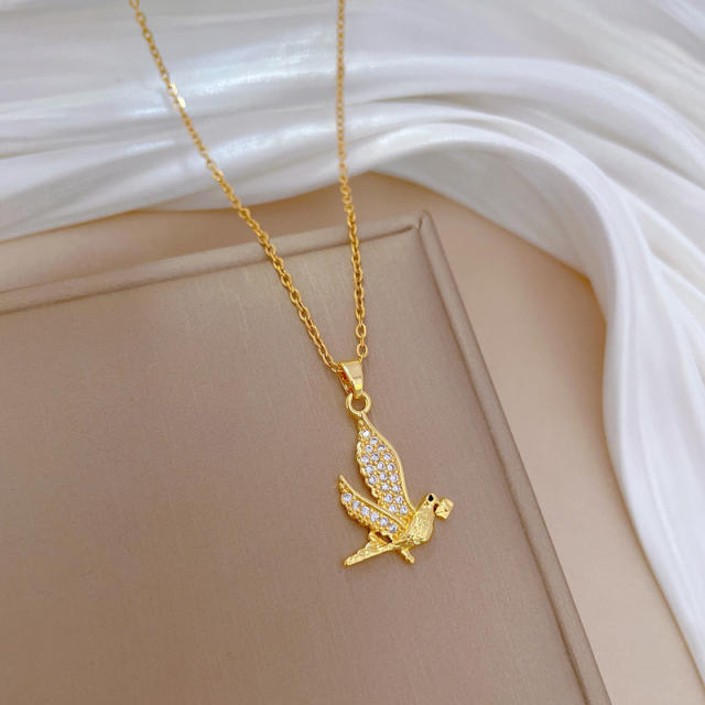 Natural diamond swallow pendant dainty stainless steel necklace