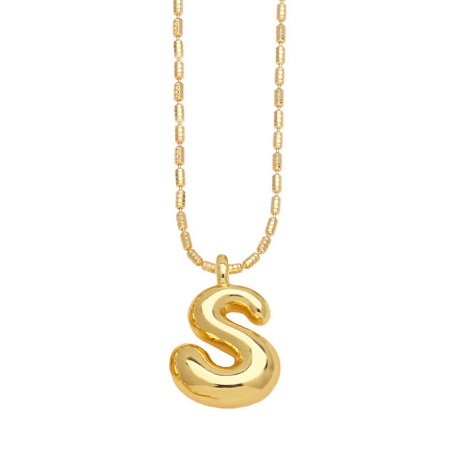 Chunky bubble initial letter charm gold plated copper necklace