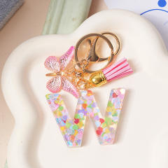 Spring summer gliter resin initial letter keychain