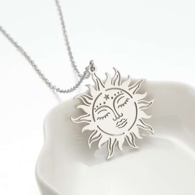 Classic sun heart moon pendant stainless steel dainty necklace