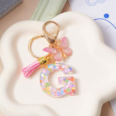 Spring summer gliter resin initial letter keychain