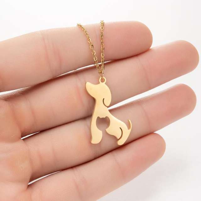 Cute animal symbol puppy kitty lion stainless steel necklace