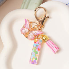 Spring summer gliter resin initial letter keychain