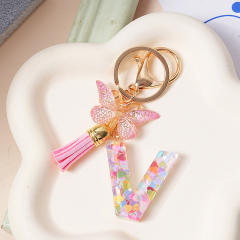 Spring summer gliter resin initial letter keychain