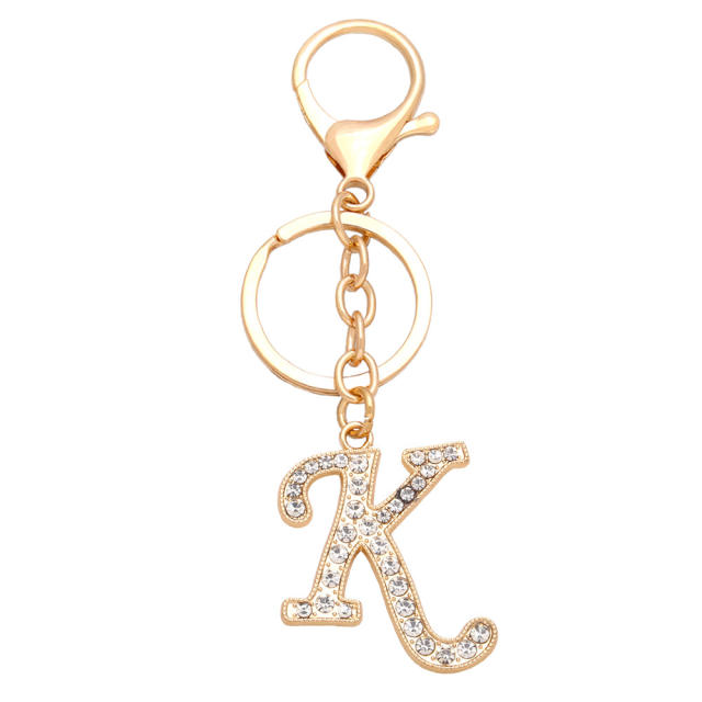 Elegant diamond initial letter charm alloy keychain