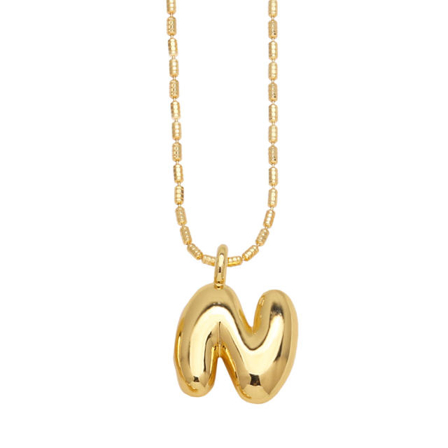 Chunky bubble initial letter charm gold plated copper necklace