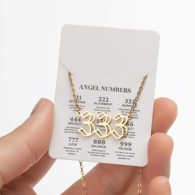 INS hollow out angel number stainless steel necklace