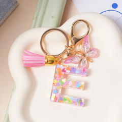 Spring summer gliter resin initial letter keychain