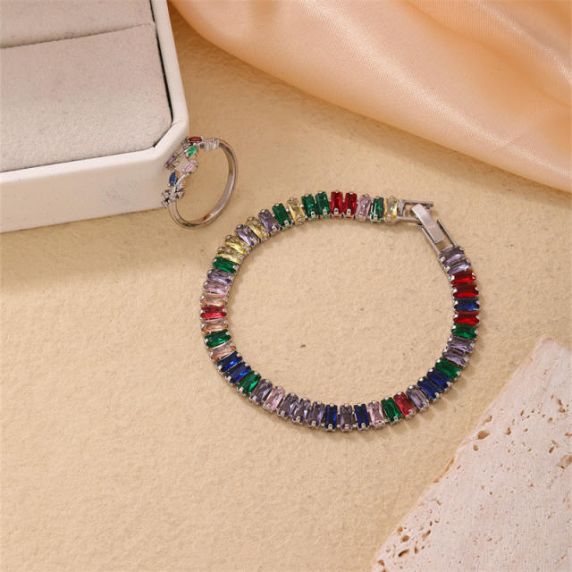 Hot sale colorful cubic zircon tennis bracelet rings set