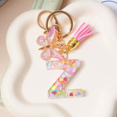 Spring summer gliter resin initial letter keychain