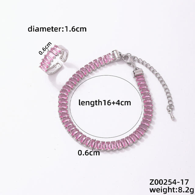 Elegant full of colorful cubic zircon slide tennis bracelet rings set