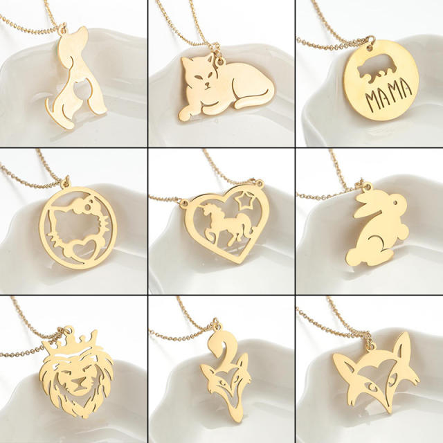 Cute animal symbol puppy kitty lion stainless steel necklace