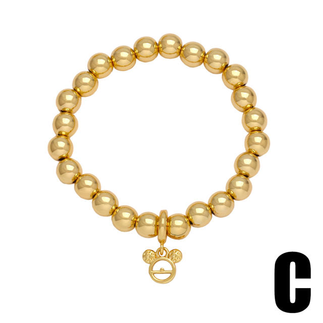 Chunky gold plated copper ball bead bear charm bracelet