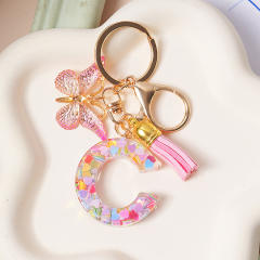 Spring summer gliter resin initial letter keychain