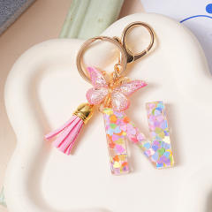 Spring summer gliter resin initial letter keychain