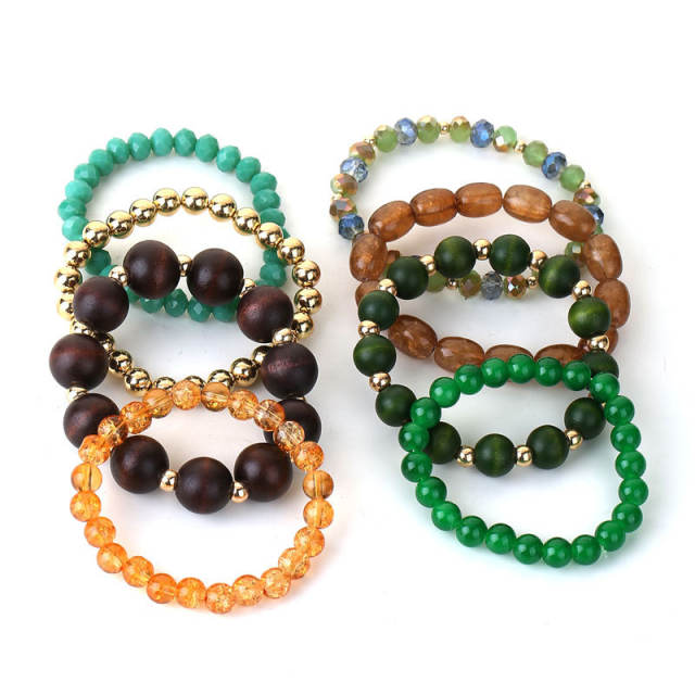 8pcs set wooden bead resin bead strand bracelet set
