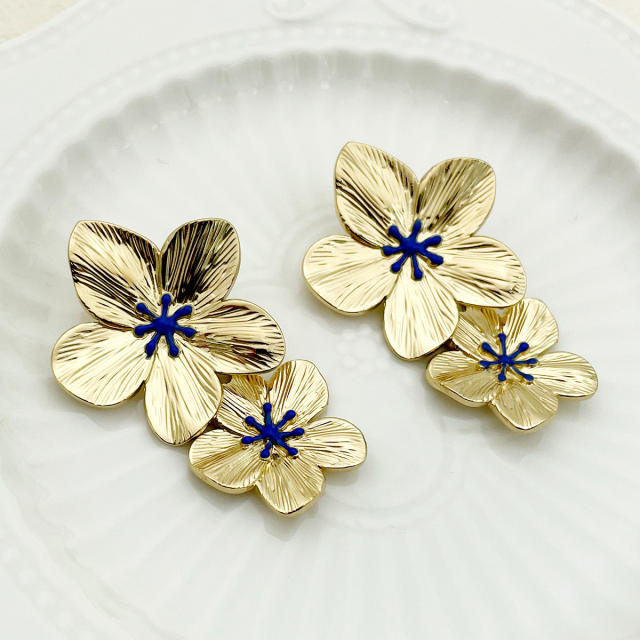 Korean fashion sweet pearl bead flower stainless steel earrings collection