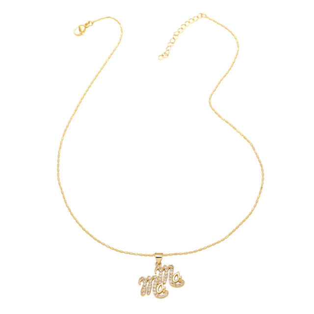Delicate diamond mom letter gold plated copper necklace