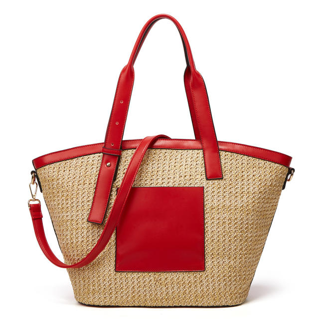 Summer PU leather straw tote bag beach bag