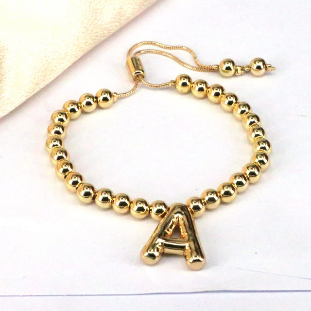 Chunky bubble initial letter charm gold plated copper beaded bracelet