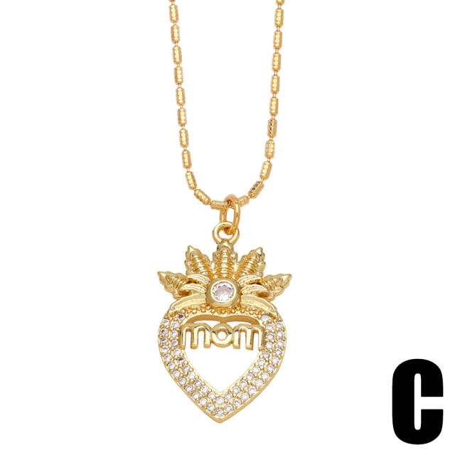 Delicate diamond mom latter heart pendant gold plated copper necklace