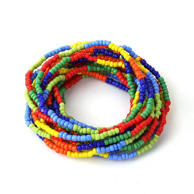 Boho rainbow seed bead elastic multi strand bracelet