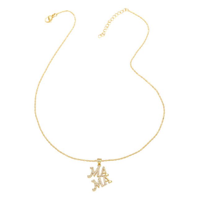 Delicate diamond mom latter heart pendant gold plated copper necklace