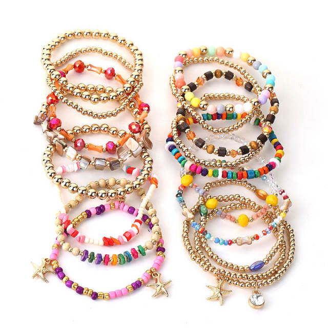18pcs set colorful bead multi strand bracelet set