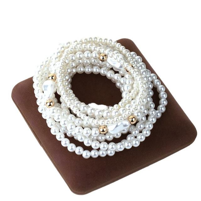 12pcs imitation pearl bead multi strand bracelet