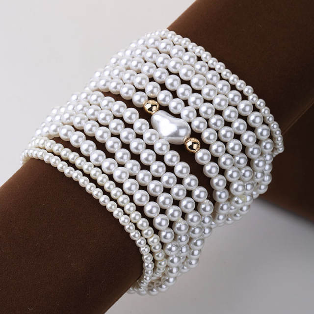 12pcs imitation pearl bead multi strand bracelet