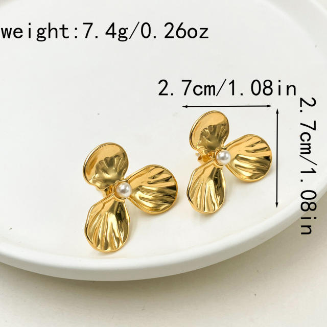 Chunky gold color flower petal stainless steel earrings collection