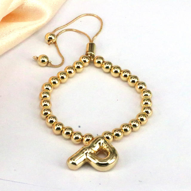 Chunky bubble initial letter charm gold plated copper beaded bracelet