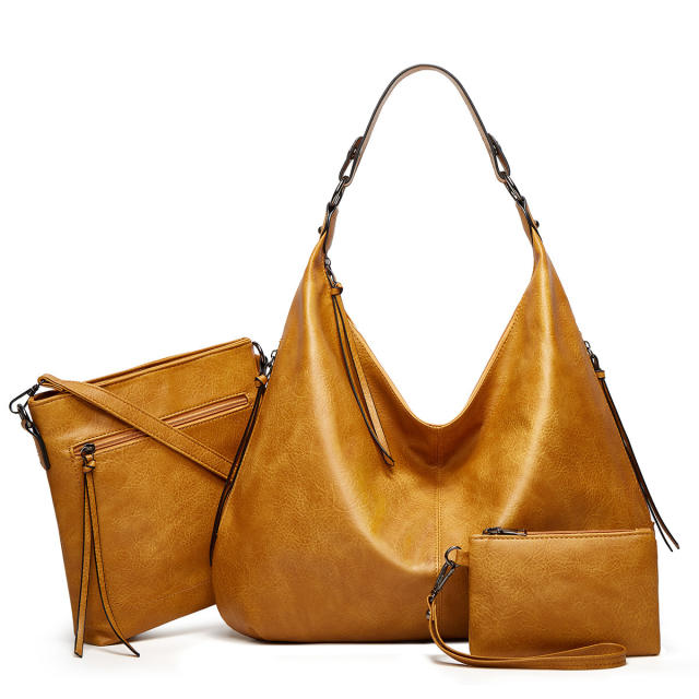 3pcs plain color PU leather soft tote bag set