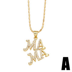 Delicate diamond mom latter heart pendant gold plated copper necklace