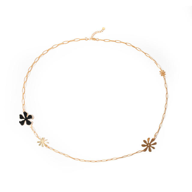 Elegant flower petal stainless steel long necklace